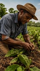 Cultivateur récoltant les feuilles de tabac
